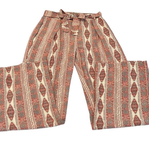 Bebop size small Bohemian Patterned Wide leg Pants in Rust and Cream like new - Picture 1 of 12
